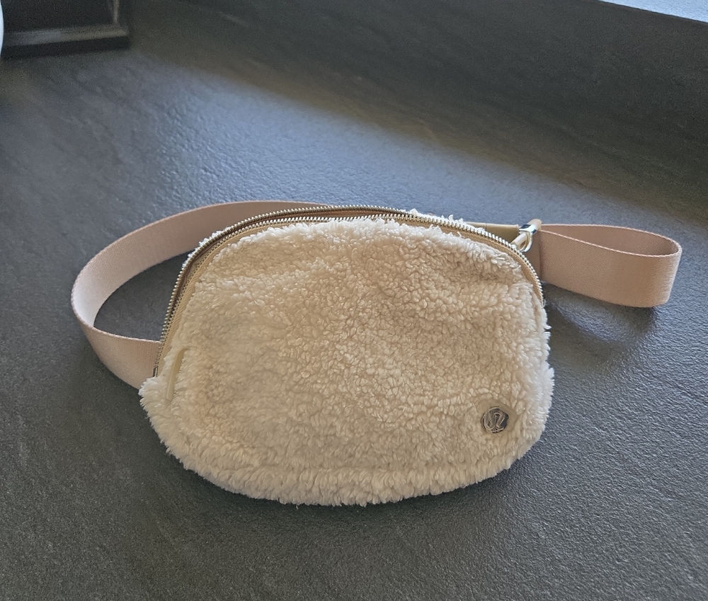 Cream Sherpa Crossbody Bag with Adjustable Strap